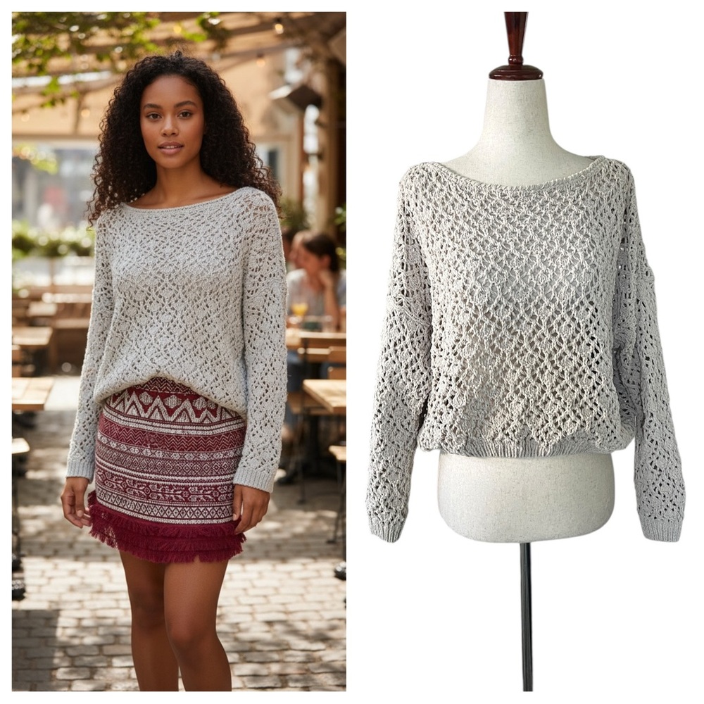Moon & Madison crochet crop sweater in a cream